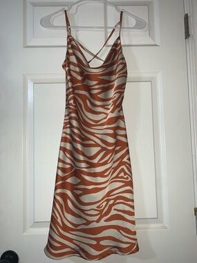 4/$30 Rust and Off white Zebra-Print Mini Slip Dress